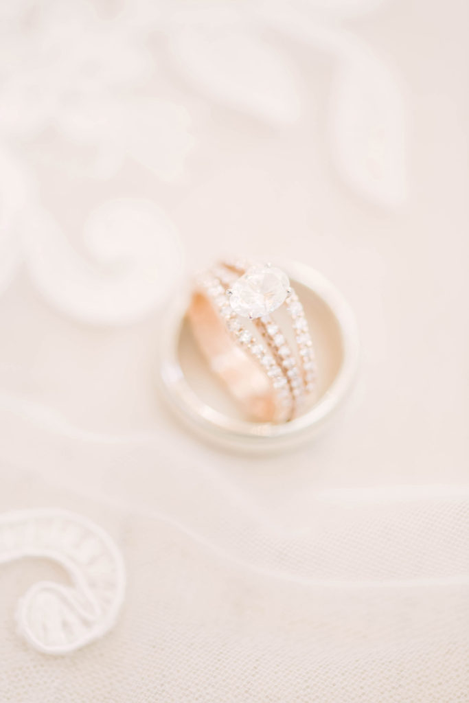 Rose gold diamond wedding ring with diamond ring wrap