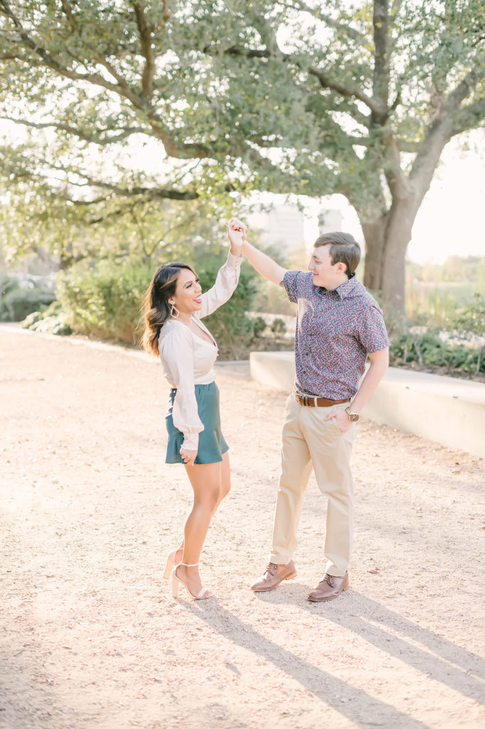 Houston Engagement Portraits at Eleanor Tinsley Park for the Farmhouse Wedding
