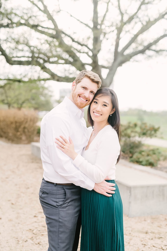 Downtown Houston Engagement Photo location at Eleanor Tinsley Park with Christina Elliott Photography. Houston wedding photographer.