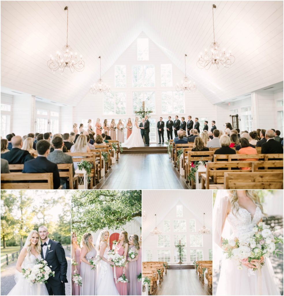 Bride and groom hold hands in a white carriage house chapel in Houston, Texas captured by Christina Elliott Photography. wooden wedding benches chandelier in chapels beautiful texas wedding venues #christinaelliottphotography #christinaelliottweddings #houstontx #houstonweddings #houstonweddingphotographers #carriagehousewedding #conroetexas #texasweddingvenues #carriagehousechapel #cottageweddings #farmhousewedding #sweatheartweddinggown #countrywedding #weddinginspiration