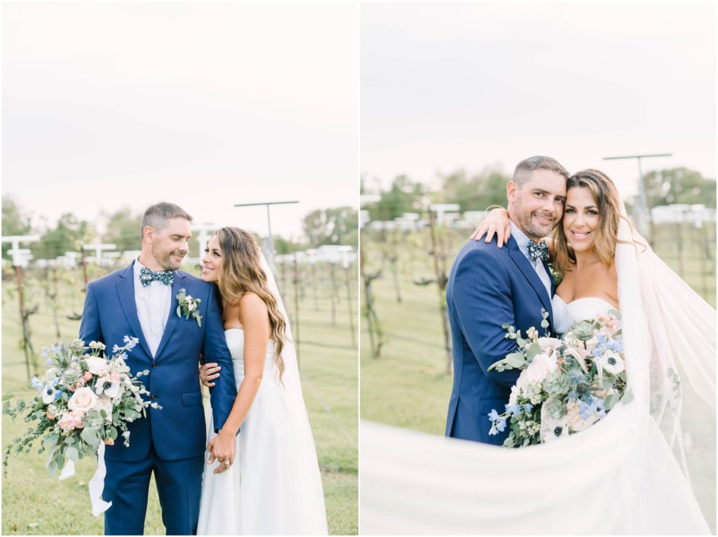 Christina Elliott Photography captures a bride holding onto her husbands arm and looking sweetly at him in front of a Houston Winery Grape Field. cute newly wed poses classy second wedding pictures winery bridals #christinaelliottphotography #christinaelliottweddings #Winerywedding #Houstonweddings #newlyweds #weddingdress #weddingphotography #Houstonweddingphotographers #dreamyweddings #bluesuit #weddingstyle #mrandmrs #weddinggoals #Houstonphotographers