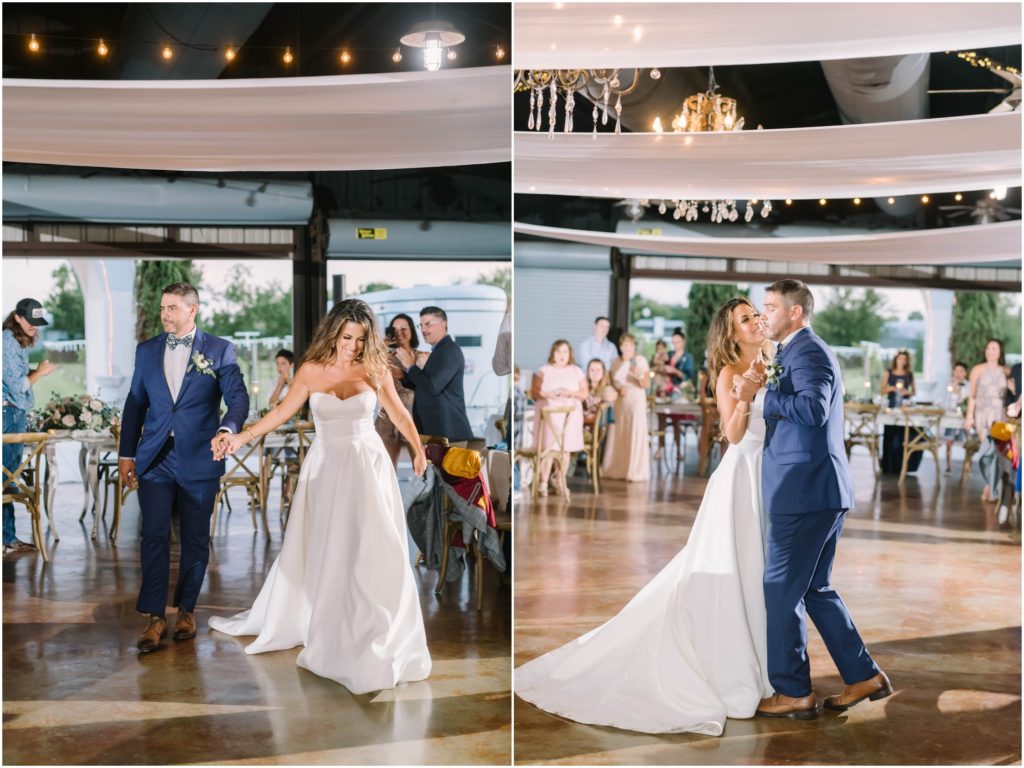 Newly married couple share their first dance on the wedding floor under a chandelier at a winery in Houston, Texas by Christina Elliott Photography. couple share first dance newly wed dance dreamy wedding wedding style Houston weddings #christinaelliottphotography #christinaelliottweddings #Winerywedding #Houstonweddings #newlyweds #weddingdress #weddingphotography #Houstonweddingphotographers #dreamyweddings #bluesuit #weddingstyle #mrandmrs #weddinggoals #Houstonphotographers