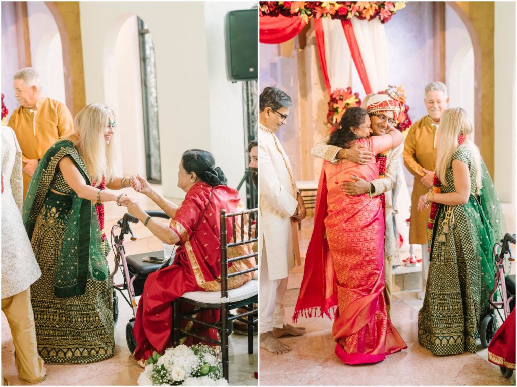 Grandmother and mother of the groom welcome the new woman into their family after a traditional Indian wedding by Christina Elliott Photography. mother's love wedding ideas colorful weddings #christinaelliottphotography #christinaelliottweddings #thebelltoweron34th #belltowerwedding #houstonweddings #houstonweddingphotographers #mrandmrs #newlymarried #weddinginspiration #bridalgown #groomstyle #texasweddingphotographers #tietheknot #traditionalindianwedding