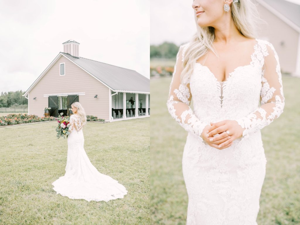 Bridal Gown with sweetheart neckline and square lace sleeves perfect for fall wedding by Christina Elliott Photography. fall wedding dress unique wedding gown #christinaelliottphotography #texasweddingphotographer #ranchwedding #countrychic