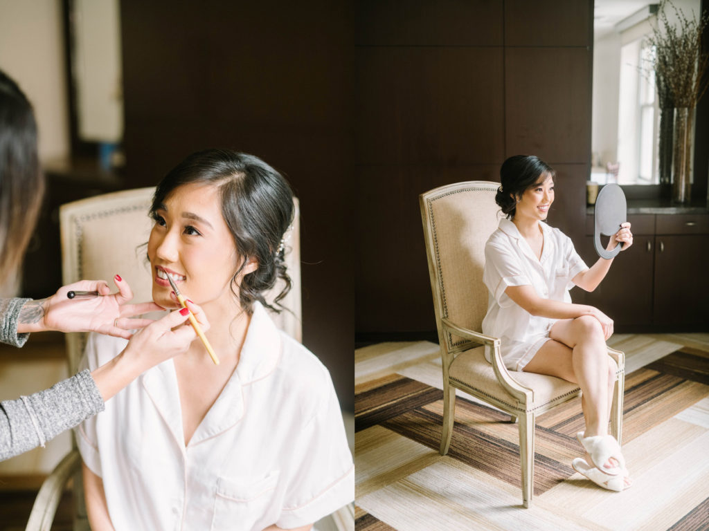At the Sam Houston Hotel, a bride gets her makeup done for her wedding by Christina Elliott Photography. wedding make-up bride getting ready pictures #christinaelliottphotography #thesamhoustonhotel #houstonweddings #TXweddingphotographer