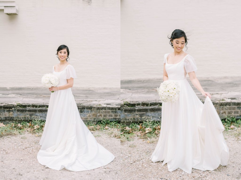 Simple bridal gown with flutter sleeves and scoop neck captured by professional wedding photographer Christina Elliott Photography. bridal portrait simple gown #christinaelliottphotography #thesamhoustonhotel #houstonweddings #TXweddingphotographer