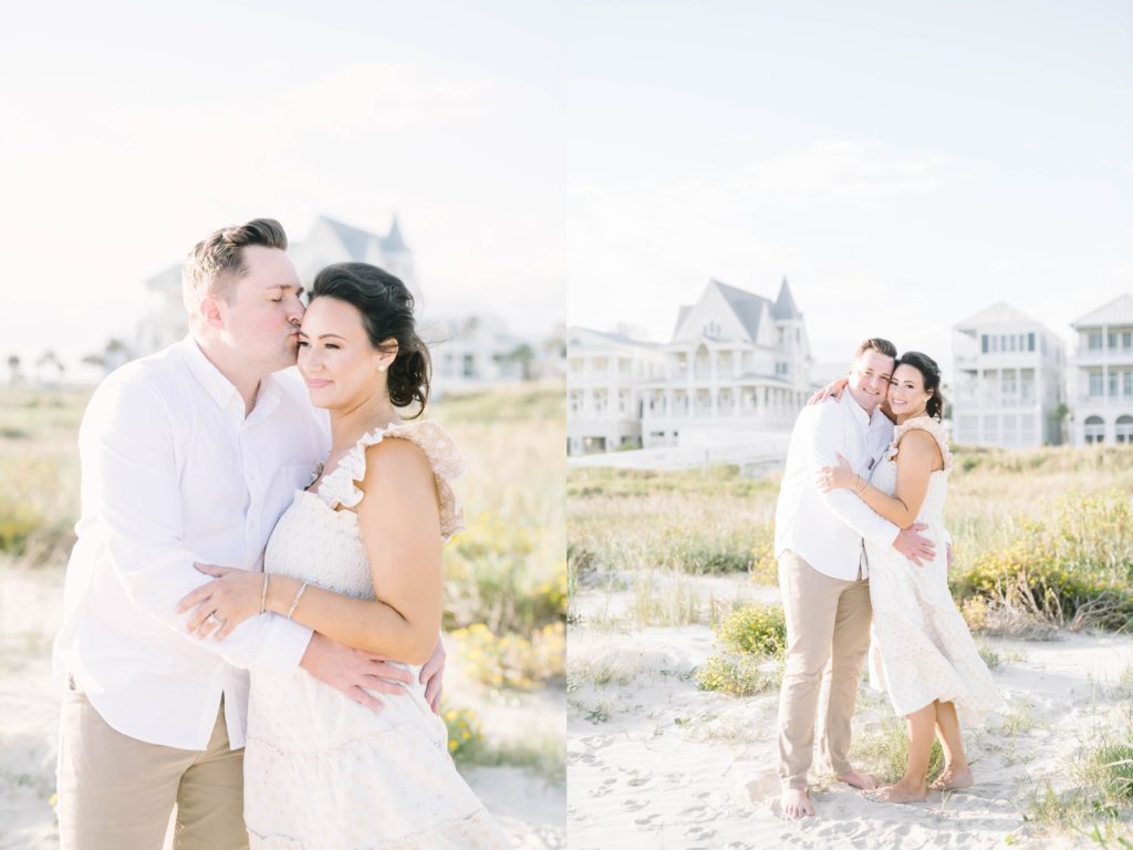 Husband kisses his wife's cheek during maternity session with Christina Elliott Photography. maternity session in Galveston TX #ChristinaElliottPhotography #ChristinaElliottMaternity #Galvestonmaternityphotographers #maternityportraits
