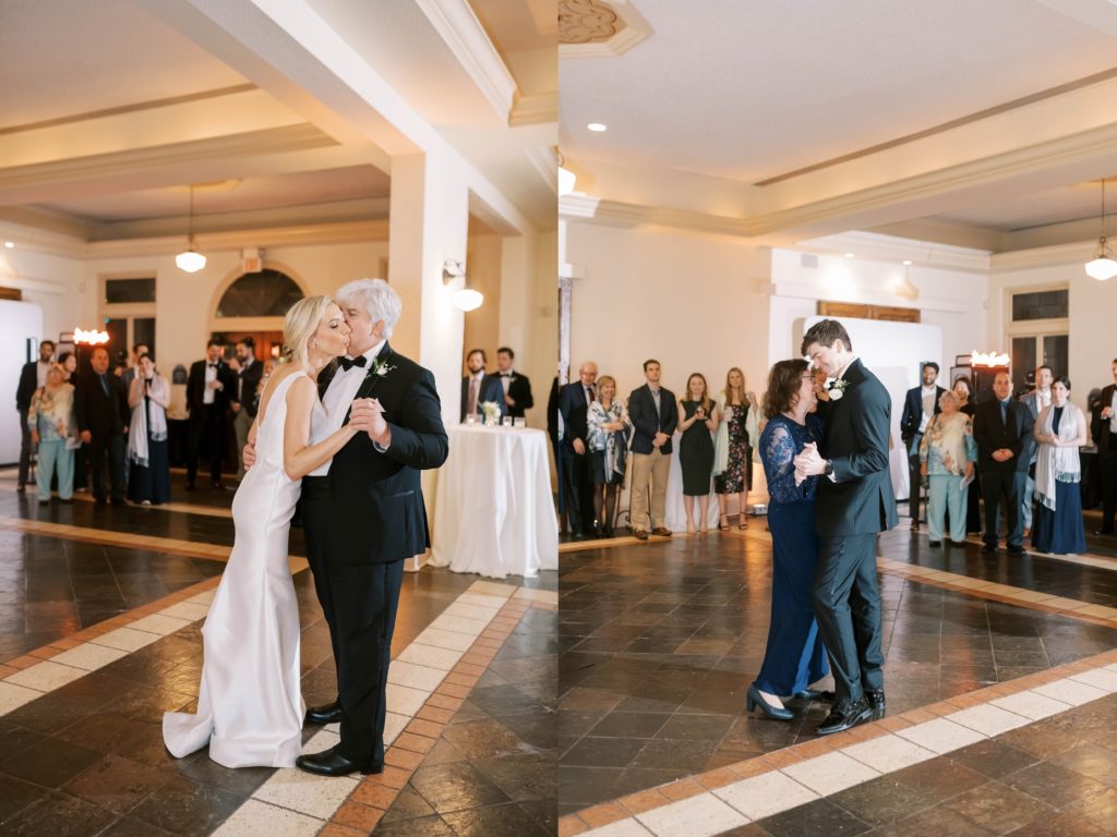 Wedding photographer captures a father daughter dance and mother son dance by Christina Elliott Photography. dancing with parents #christinaelliottphotography #Houstonweddings #catholicchurchweddings #navyblue #sayIdo #Houstonweddingphotographers