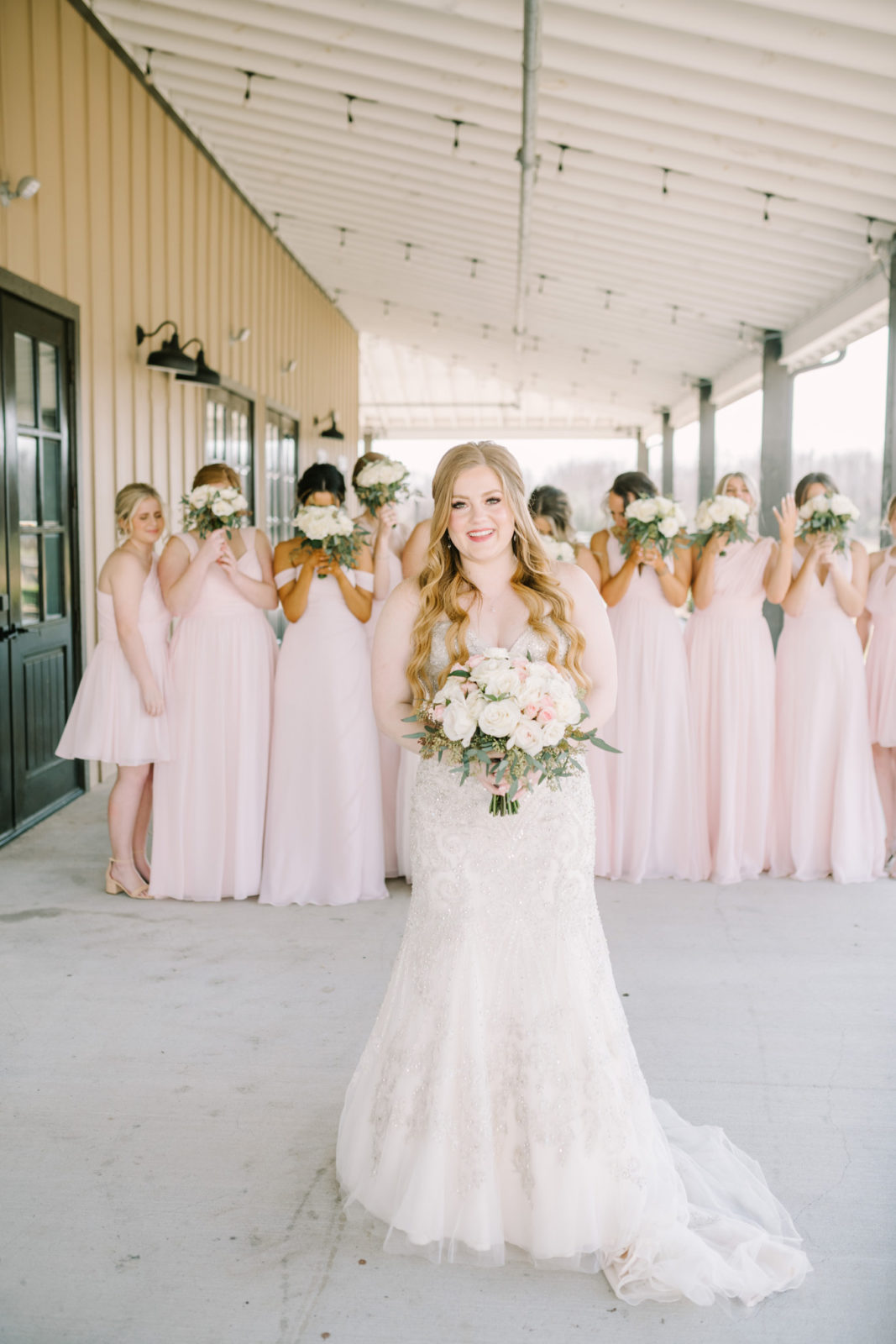 The bride waits to surprise her bridesmaids with her wedding gown by Christina Elliott Photography. Still Waters Ranch wed #ChristinaElliottPhotography #ChristinaElliottWeddings #StillWatersRanchWedding #Texasweddings #countrywedding #ranchwedding