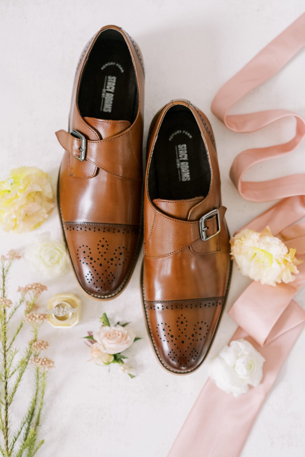 Classy brown groom shoes with details on the toe by Christina Elliott Photography in Houston. groom shoes unique brown shoes #ChristinaElliottPhotography #ChristinaElliottWeddings #Houstonweddings #TheSpringsVenue #EastHoustonweddings #Mrs #Mr
