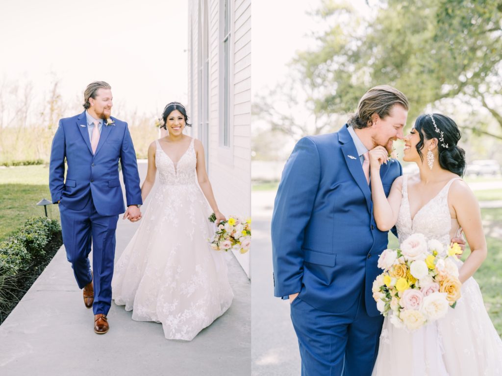 A bride grabs the groom's chin and pulls him in for a kiss captured by Christina Elliott Photography. bride kisses southern charm #ChristinaElliottPhotography #ChristinaElliottWeddings #Houstonwedding #TheSpringsVenue #EastHoustonweddings #Mrs #Mr