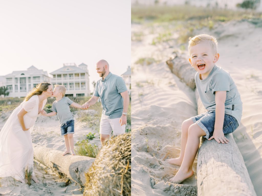 Little boy kisses his mom on the mouth during beach family portraits by Christina Elliott Photography. beach family #ChristinaElliottPhotography #ChristinaElliottFamilies #GalvestonPhotography #Beachmaternityphotography #Texasfamilyphotographers