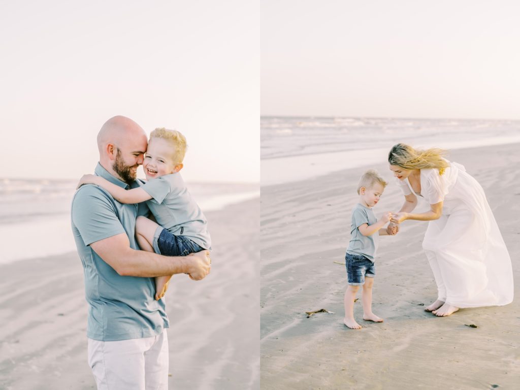 Toddler boy snuggles up to his dad captured by Christina Elliott Photography in Galveston, TX. father and son portrait #ChristinaElliottPhotography #ChristinaElliottFamilies #GalvestonPhotography #Beachmaternityphotography #Texasfamilyphotographers