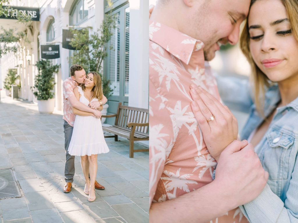Man kisses and wraps his arms around his fiance on the street by Christina Elliott Photography. Texas engagement portraits she said yes #ChristinaElliottPhotography #ChristinaElliottEngagements #TheTremontHouse #Texasengagements #shesaidyes