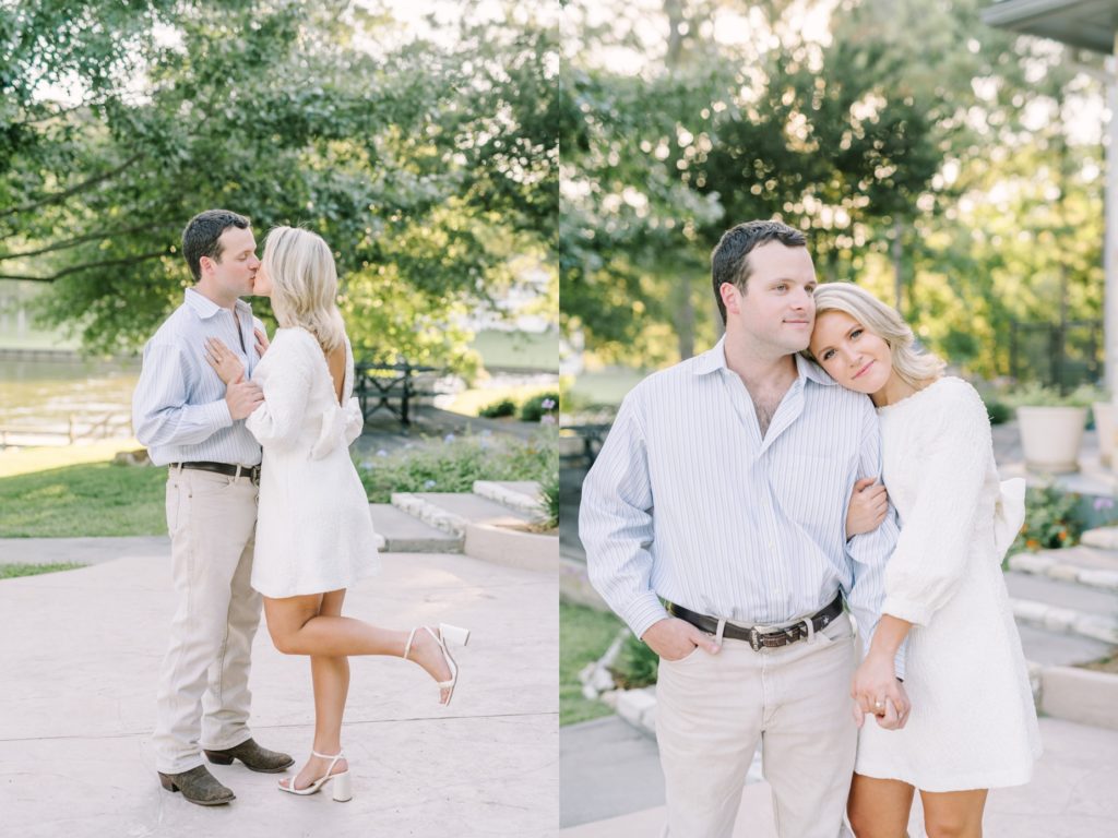 A couple kiss at Lake Livingston in Texas during the summertime by Christina Elliott Photography. kissing engaged #ChristinaElliottPhotography #ChristinaElliottEngagements #LakeLivingston #summerengagements #Texasphotographer