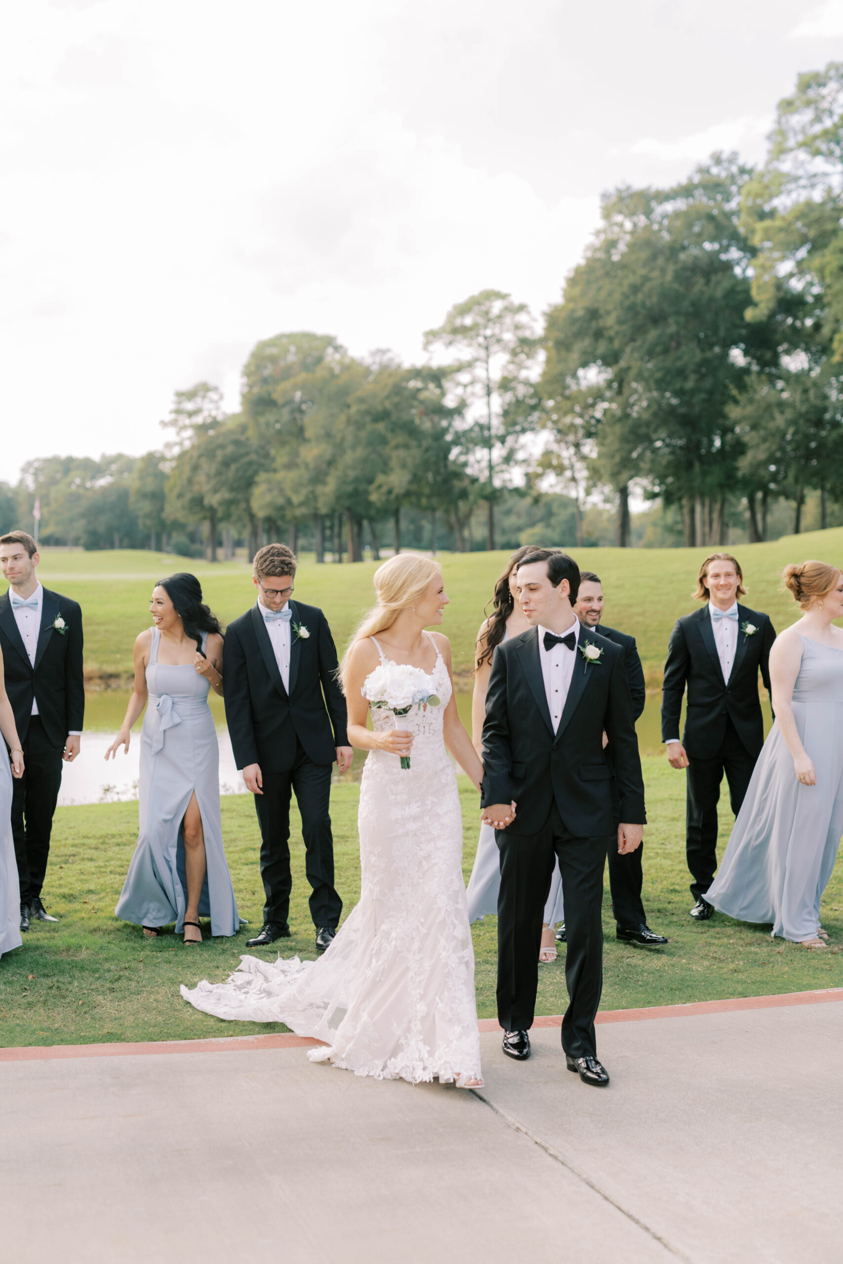 Wedding party portraits at The Woodlands Country Club golf course.