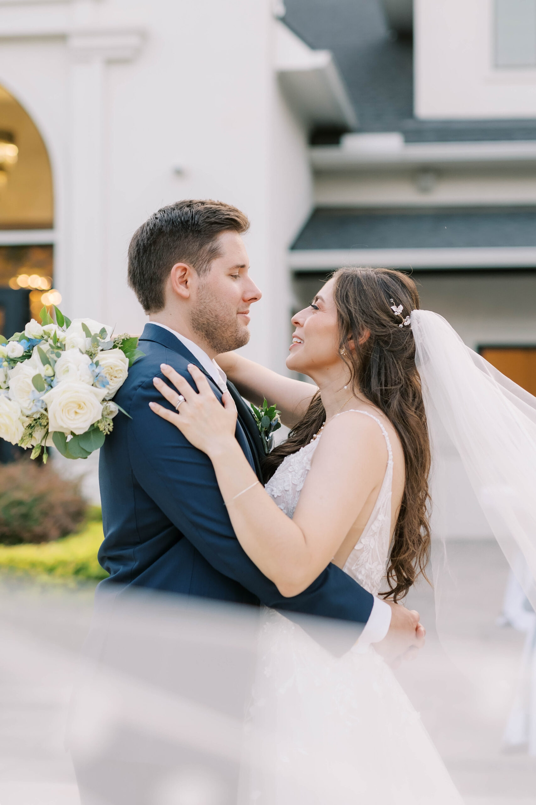 picture of the bride and groom looking at each other